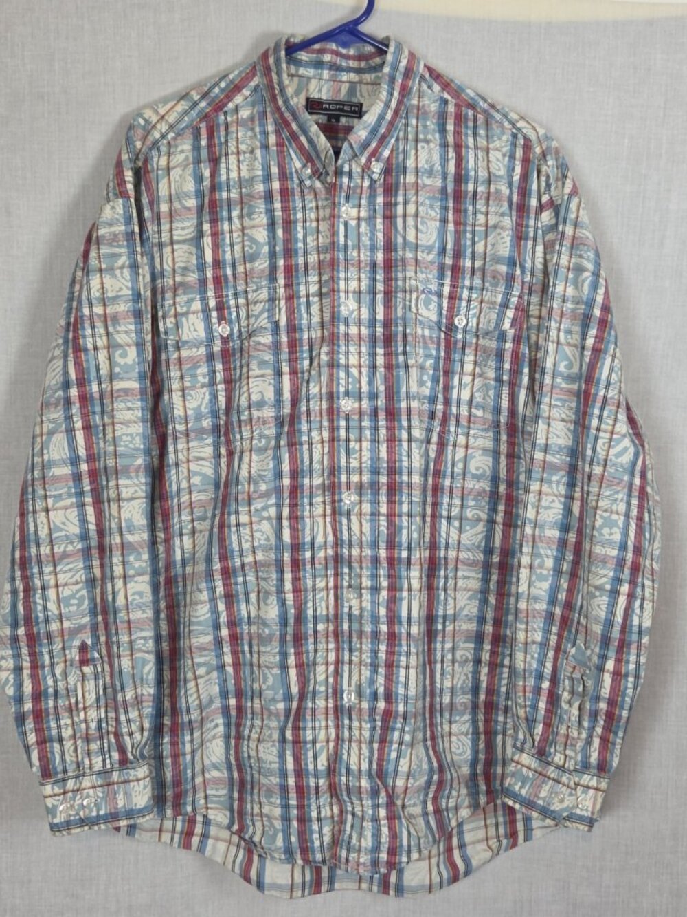 Vintage Roper Long Sleeve Shirt Preppy Western Men's XL Unisex Y2K Multi Colored